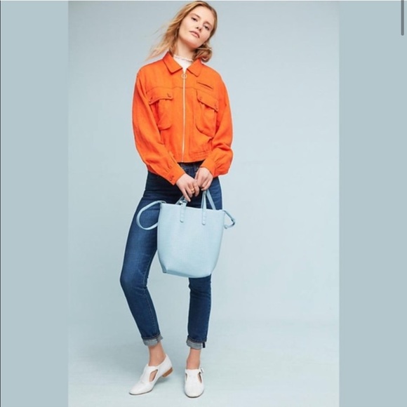 Anthropologie Cartonnier Textured Jacquard Eisenhower Orange Utility Jacket XS - Picture 4 of 13